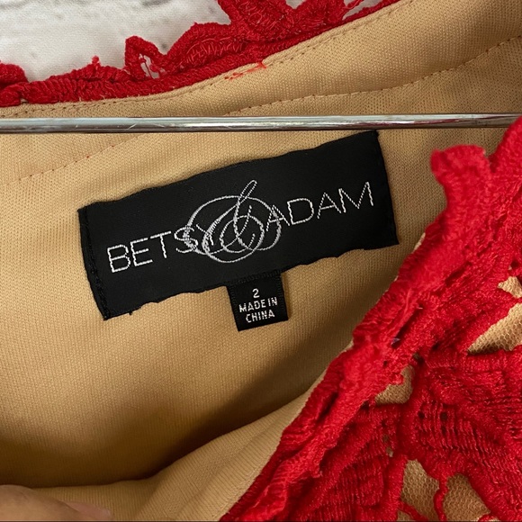 Betsy & Adam Red Lace Formal Dress, SIZE 2 - Picture 5 of 8